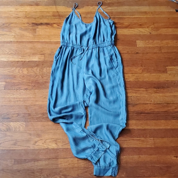 Soft Demim Jumpsuit with Drawstring Elastic Waist - Picture 4 of 6